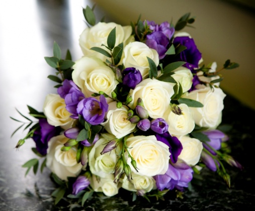 Bouquets - white rose, purple & lilac bridal bouquet