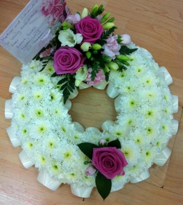 Bouquets - pink & white funeral wreath