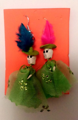Adelita Apparel - Fun Green Day of the Dead Halloween Earrings from Mexico